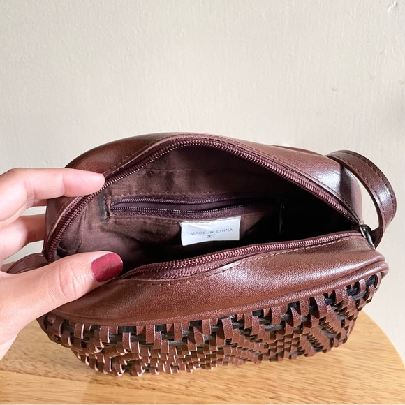 Dark Brown & Black Faux Leather Basketweave Woven Crossbody Bag - Picture 5 of 6